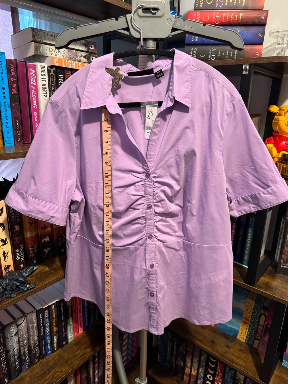 Lavender Short-Sleeve Ruched Button-Up Shirt